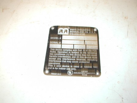 Merit Countertop Cabinet Plate (Model G20-101-001 / Serial 622563) (Item #72) $11.99