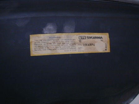Sylvania (Black and White) (Picture Tube) (19VARP4) (Out Of A Space Invaders Deluxe Machine) (Item #11) (Image 3)